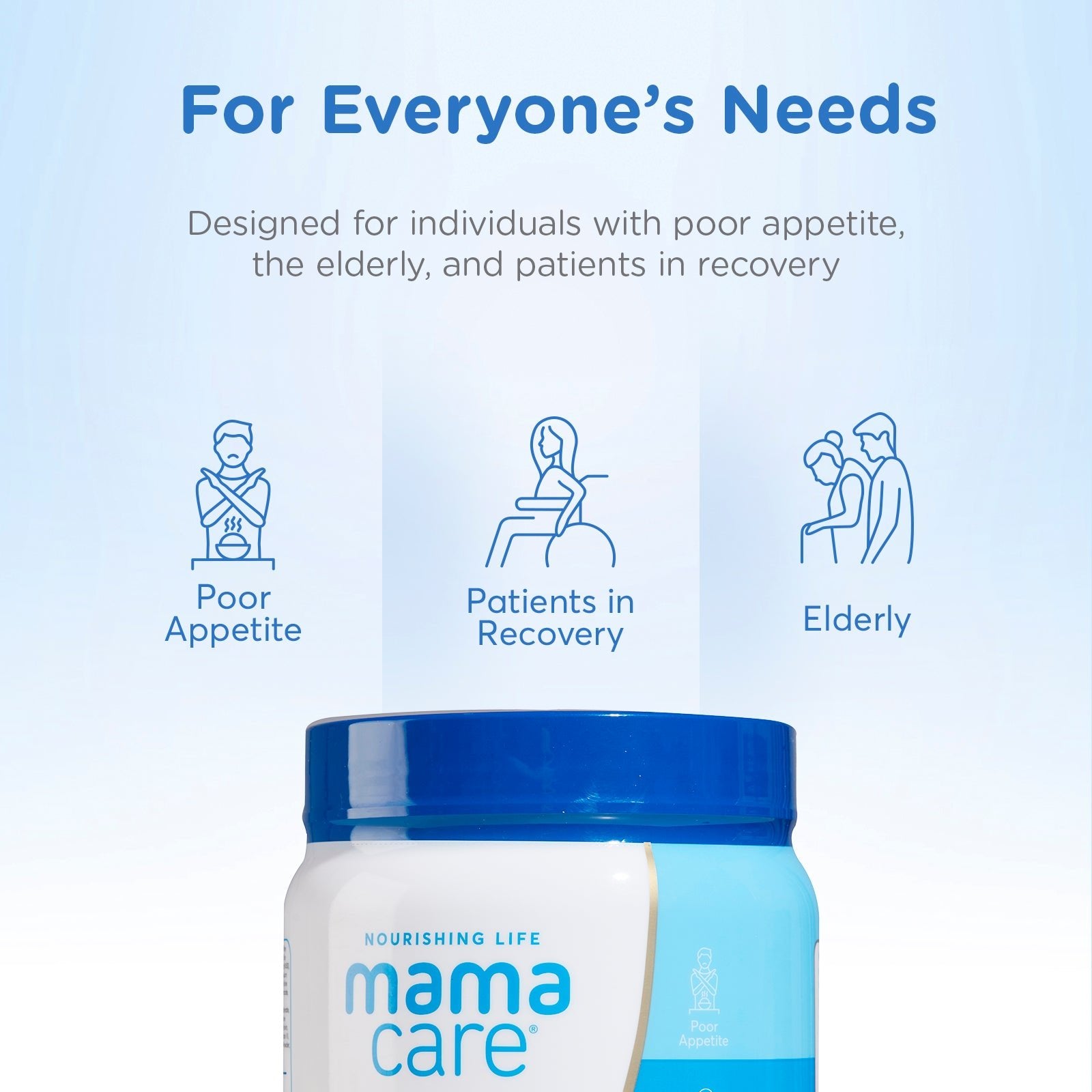 Mamacare elderly nutrition formula, low-calorie, immune and bone support, 3 x 500g jars