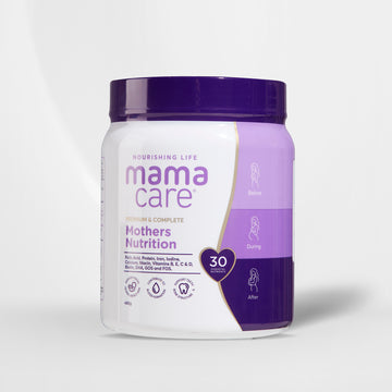 Mamacare maternal nutrition powder — 40g bottle with calcium, iron, DHA, and prebiotic fibers