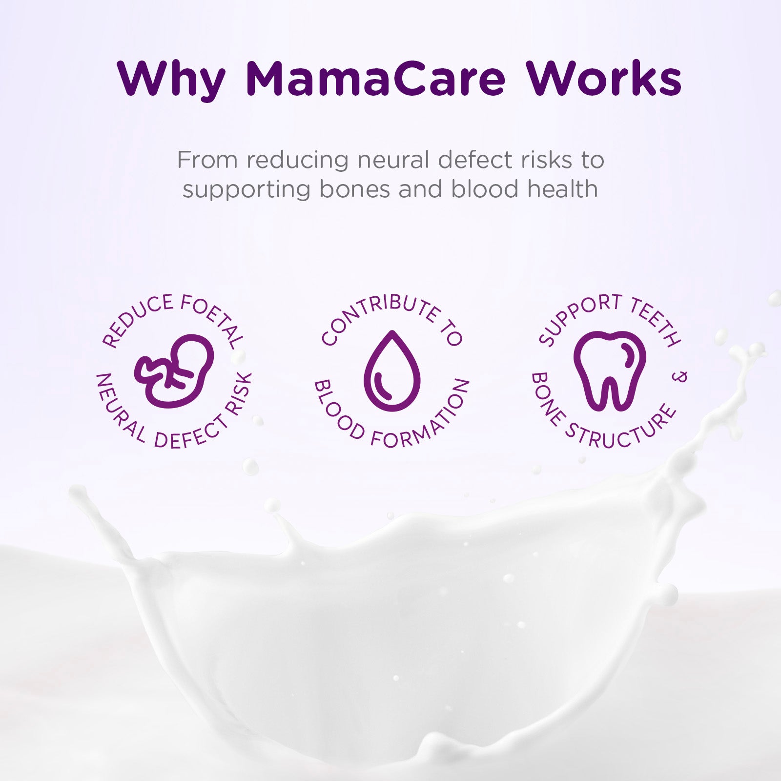 Mamacare maternal nutrition powder — 40g bottle with calcium, iron, DHA, and prebiotic fibers