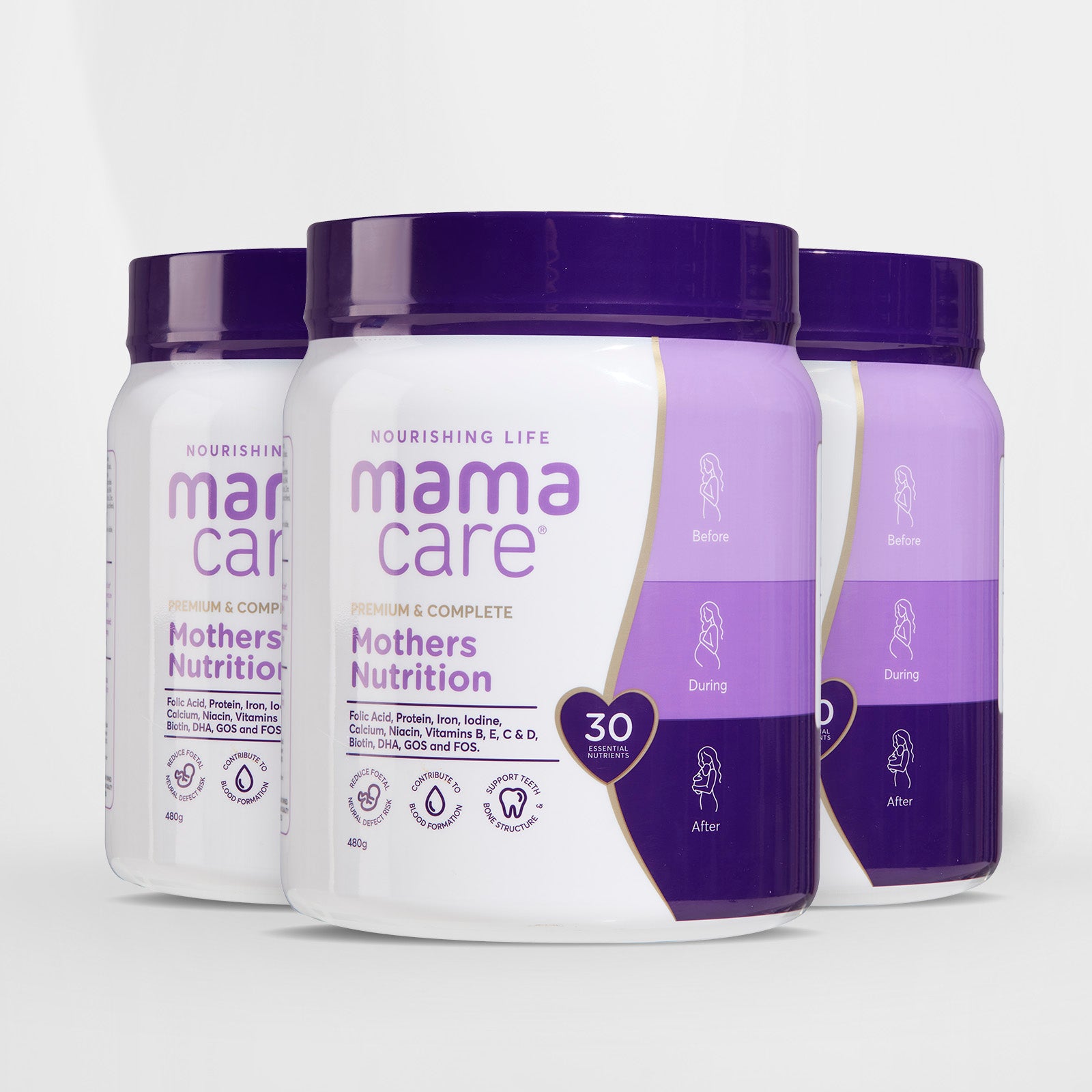 Mamacare prenatal and postnatal formula — 480g x 3 jars with calcium, iron, and DHA